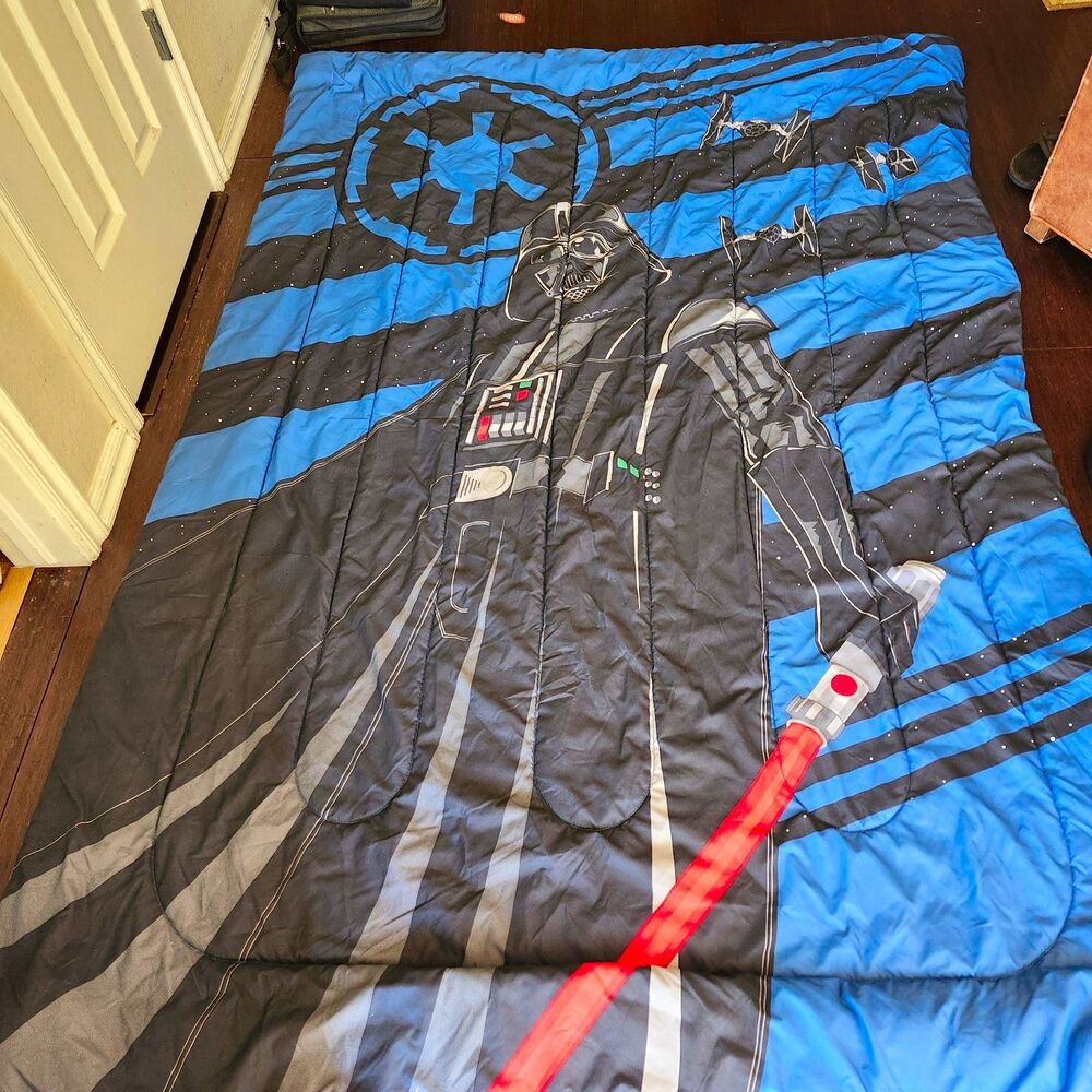 Star Wars Kohl's Twin Comforter Reversible Darth Vader Blue Striped Used